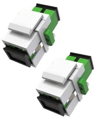 SC/APC Singlemode Fiber Keystone Jack Coupler, 2 Pack | Compatible with Keystone Wall Plates & Patch Panels, Dust Caps Included, For Fiber Patch Cable, LAN/WAN
