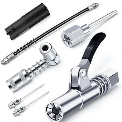 GATTLELIC Grease Gun Tips Accessory 7PCS Kit,Includes Grease Needle Dispenser, 2pcs Grease Needle Nozzles, 90 Degree Grease Coupler Adapter with Sleeves, Coupler, 12 Inch Hose, Zerk Fitting Cleaner