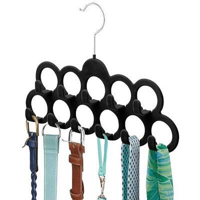 ManGotree Velvet Scarf Hangers, Baby Scarf Organizer, Flocked Velvet Finish, Silk Scarf Holder with 11 Loops and Hooks for Shawls, Scarves, Ties, Belts, or Other Accessories, 2 Pack (Black)