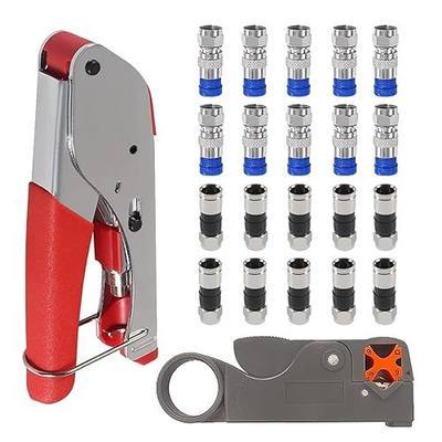 Coax Cable Crimper Tool Kit with 20pcs F Type RG59 RG6 Compression Connectors Coaxial Cable Stripper Coaxial Cable Compression Tool Kit