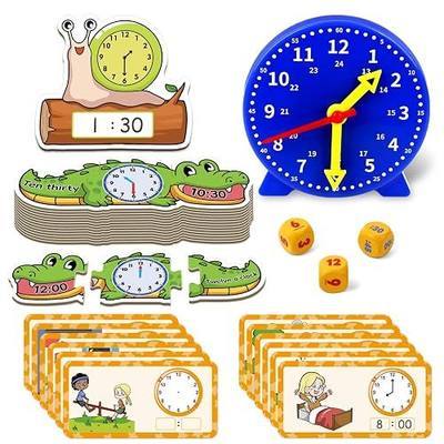 Aizweb Clock for Kids, Learning Clock Analog Clock Telling Time Teaching Homeschool Supplies Essentials Math Manipulatives Preschool Kindergarten Learning Activities Educational Montessori Toys Games