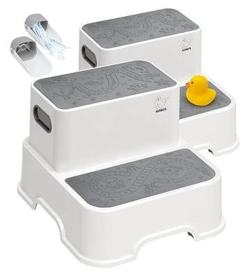Harwaya Toddler Step Stool for Bathroom Sink 2 Pack, Kids Step Stools for Toilet Potty Training, Plastic Stepping Stool for Toddlers Child Kid Kitchen Bedroom Bed -White (Included Two Faucet Extender)