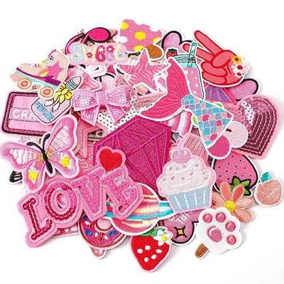AUGSUN 36Pcs Pink Iron on Patches Girls Embroidered Sew Applique | Western Cowgirl Preppy Patches, Girly DIY Embroidered Crafts, For Clothing Jacket Jeans Pants Dress Backpack Hat Decorations
