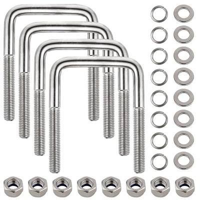 4 Set Stainless Steel Square U Bolt Kit for Boat Trailer, Heavy Duty U-Bolt with Nuts and Frame Plate for Automobiles Trailer, Ski Boat, and Sailboat Trailer (1/2" D x 3-1/16"W x 4-5/16"L)