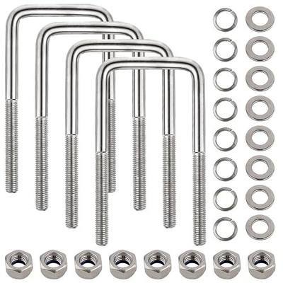 4 Set Stainless Steel Square U Bolt Kit for Boat Trailer, Heavy Duty U-Bolt with Nuts and Frame Plate for Automobiles Trailer, Ski Boat, and Sailboat Trailer (1/2" D x 3-1/16"W x 7-5/16"L)