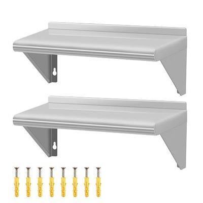 8.6" D x 16" W Stainless Steel Wall Mounted Shelves, 2 Packs Floating Shelving with Brackets, Commercial Shelf Perfect for Restaurant Kitchen Bar Home and Hotel