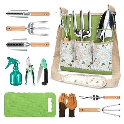 Gardening Tools Garden Tool Sets 11-Piece Rust Resistant Kit | Heavy Duty Gardening Tools with Ergonomic Canvas Shoulder Crossbody Bag, Gardening Gift for Women Men