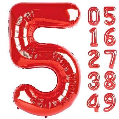 Number Balloon 40 Inch Red 5 Balloon, Five 5th Birthday Digital Foil Balloons For Boy Girl, 2025 Red Numbers 5 15 25 35 45 55 Birthday Party Decorations