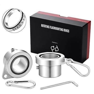 Aluminum Flag Pole Rings, Tangle Free Flagpole Rings with Bearing Design, 360° Rotating Flag Rings for 0.75-1.02 Inch Diameter Flagpoles, 2 Pack Flag Pole Rings and Hooks(2 PCS, 1", Silver)