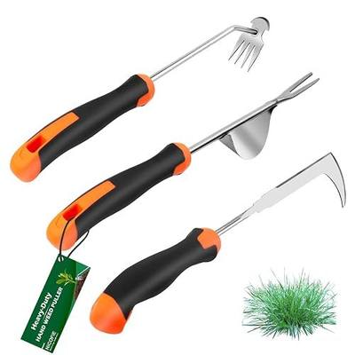 2026 Hand Weeder Tool, Rubber Handle Manual Weeder Puller Tool, Uprooting Weeding Tools, Crack Weeder Crevice, 4 Teeth Weeding Tool, Weeding Artifact Tool for Gardening(3 Pcs)
