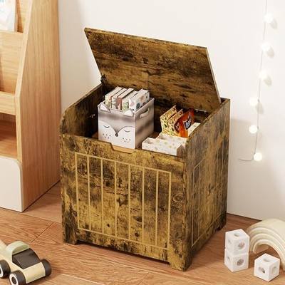 Aenuert Brown Wooden Storage Chest, Small Cube Storage Organizer Box, Wooden Entryway Storage Bin for Home Clothes and Plants, Square Side Table for Living Room or Bedroom