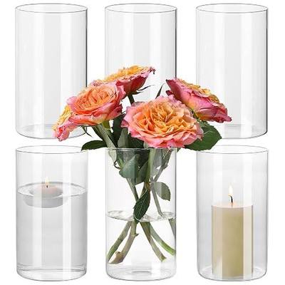 SUPMIND 6Pcs Glass Cylinder Vases, Clear Flower Vase Bulk for Centerpieces | 6 x 3.4 Inch Short Vases, Hurricane Candle Holder Small Floral Vases for Table, Floating Candle Vase for Wedding Home Décor