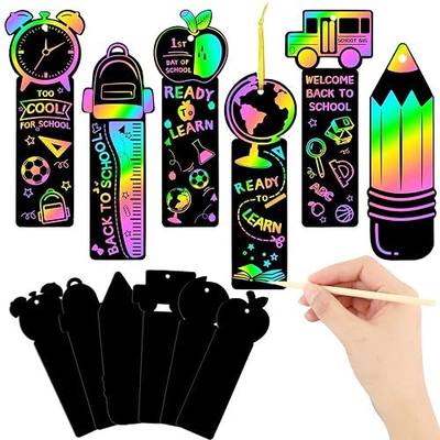 JUNEBRUSHS 30Pcs Welcome Back to School Scratch Bookmarks Rainbow Scratch | Back to School DIY Craft Kit, First Day of School Gifts for Students , Classroom Activity, Party Favors