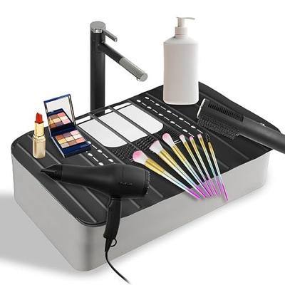 Sink Foldable Cover for Counter Space - Makeup Brush Cleaning Mat - Bathroom Makeup Tools Organizer Space Saver Bathroom Sink Silicone Cover