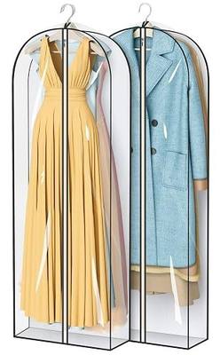 MISSLO 65" Clear Garment Bags for Hanging Clothes 4" Gusseted Dress Bags for Gowns Long Dress Cover for Closet Storage Dress Protector Bag, 2 Packs