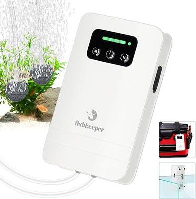 fishkeeper Battery Powered Aquarium Air Pump, USB Rechargeable Aerator Fish Tank Air Pump for 5-125 Gallons Portable Oxygen Pump for Outdoor Fishing, Power Outages and Emergency (4W 80GPH)