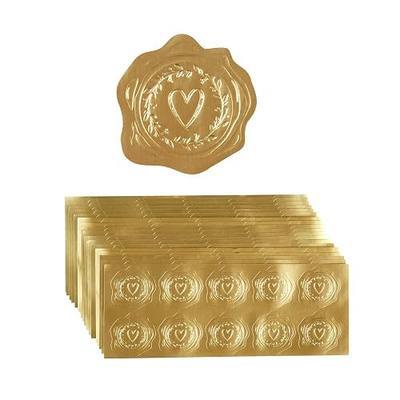 300 Pieces Embossed Gold Foil Stickers, Gold Heart-Love | For Envelopes, Wedding Invitations, Christmas Greeting Cards