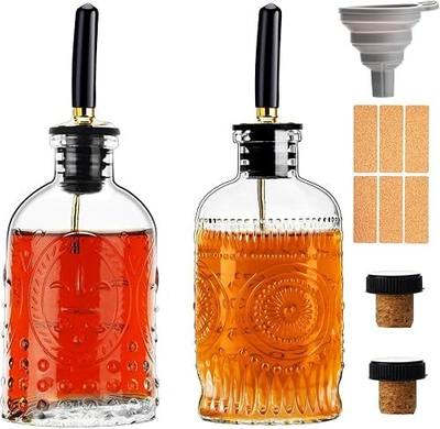 gegewawa Glass Syrup Bottles for Coffee Bar, 2-Pack with Spouts, 7 oz Each | Use them as coffee syrup bottles or simple syrup bottles with metal pour spouts, stoppers, funnel and labels for maple syrup