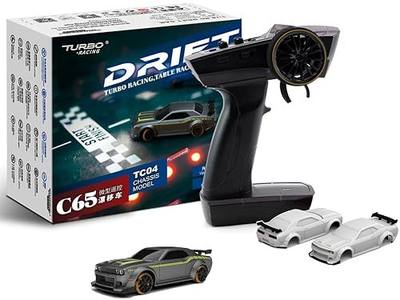 FLYCOLOR Turbo Racing C65 1:76 Mini Metal Drift RC Car, Gyro 2WD RTR | Adult Desk Toy, LED Lights, 30-Min Playtime, Type-C Charge, 2 DIY Shells, Indoor RC Car, Birthday Gift for Men