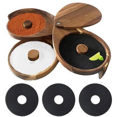 Margarita Salt Rimmer Set, 3 Tier Bar Glass Rimmer Brown Bamboo Sugar and Salt Rimmer Box with 3 Sponges for Manhattan Drinks Bar Party Accessories Cocktail Bartender Tool
