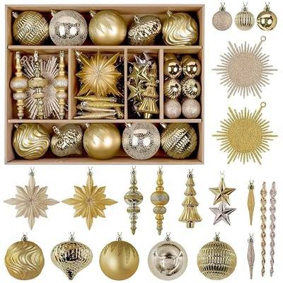 SHareconn 80pcs Christmas Balls Ornaments Set, Contemporary Light Luxury Gift Set, Shatterproof Plastic Decor for Xmas Tree Holiday Wedding Party Decorations with Hanging Strings, Dark and Light Gold