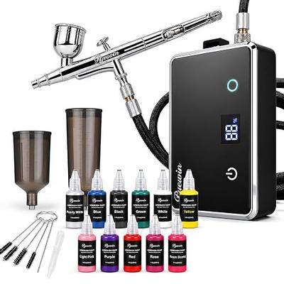 32PSI Cordless Airbrush Kit with Compressor & 11 Acrylic Paints | 0.38mm Anti-Clog Nozzle, Smart LED Display, 4 Pressure Levels, Model Painting, Nail Art, Barber, 1000mAh Rechargeable