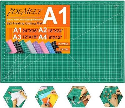 Density-upgraded 24" x 36" Large Self Healing Sewing Mat, Idemeet Rotary Cutting Mat 5-Ply Cut Board for Crafts Hobby Project, Scale Size 24" x 36", A1, Green