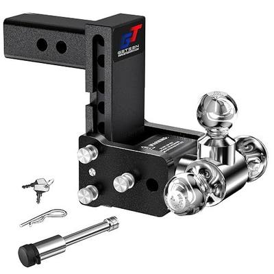 Geteen Adjustable Trailer Hitch Ball Mount 5" Drop 2" Receiver Tri-Ball | Flips & Hides Under Bumper, 10K GTW Multi-Ball Adjustable Drop Hitch