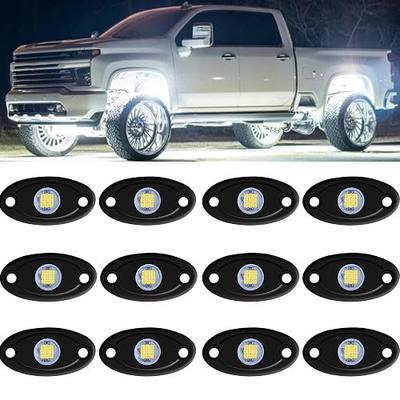 12 Pods White LED Rock Lights for Trucks UTV ATV SUV RZR IP68 Waterproof | Aluminum Pure White Neon Underglow Wheel Well rock Lights for Off Road Pickup Car RV Boat Golf Cart Motorcycle trailers
