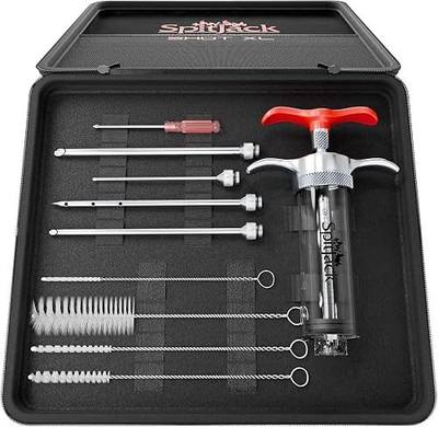 SpitJack SHOT XL BBQ Marinade Syringe Meat Injector, 70ml, 4 Needles, MJ150 | Large-capacity adjustable injector for serious cooks. Includes case, brushes, detailed guide, recipes, and support.