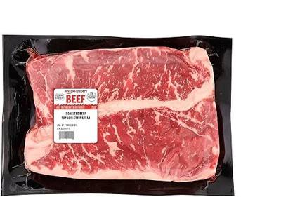Amazon Grocery, Beef Top Loin Strip Steaks, Boneless, Value Pack, USDA Choice, Weight Varies