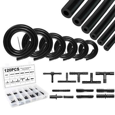 Silicone Vacuum Tubing Hose With 12 Sizes 120PCS Nylon Connector, 1/8" 5/32" 3/16" 1/4" 5/16" 3/8"ID 6.6FT 6PSC High Performance 130PSI Automotive Replacement Silicone Vacuum Tubing Hose line Kit