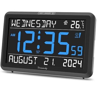 DreamSky Large Digital Clock with Date and Day of Week for Seniors | Electric Desk Clock for Elderly, Bedroom Alarm Clock with Battery Backup, Dimmer, USB, Auto DST, Temperature, Volume Control