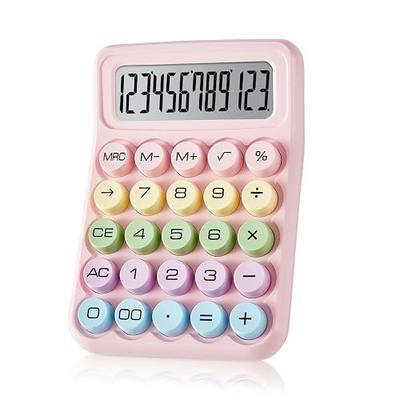Mechanical Calculator, Cute Pink Desk Calculator, Large Buttons | Mechanical keyboard feel, 12-digit large LCD display and responsive buttons for teachers students office school and daily use
