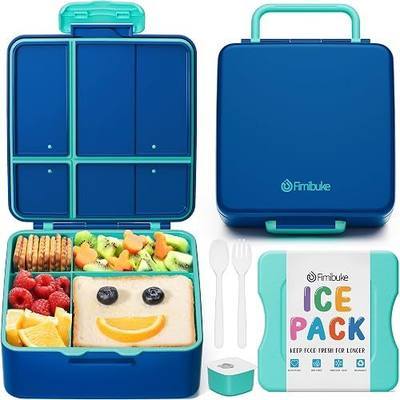 Fimibuke Chill Bento Box for Kids, Toddler Lunch Box with Built-In Ice Pack | Keep Cold Leak Proof BPA Free 4 Compartment Lunch Container with Utensil for Girl Boy School Adult, Microwave Dishwasher Safe