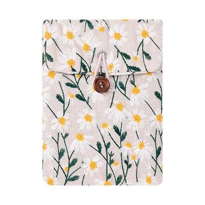 Embroidery Daisy Sleeve Pouch for 6 Inch eBook/E-Reader (White Beige)