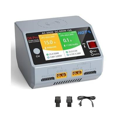 HOTA D6 Pro Dual Channel RC Battery Charger for 1-6S Lipo Batteries | AC 200W, DC 325W, Wireless Chager, 15A Balance Charger, for LiHv, Nicd, NiMH Battery Charging, RC Car, Boat, FPV Race Drone
