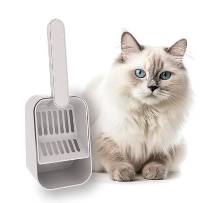 Litter Scooper Super Sturdy, Cat Litter Scooper Long Handle, Cat Litter Scooper with Holder Non-Sticky, Pet Litter Scoop for Pine, Crystal,Tofu Litter, Cat Scooper for Litter Box(Light Grey)
