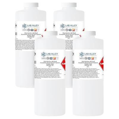 Lab Alley Ethanol 200 Proof (100%) Denatured with Heptane, Extraction Grade Solvent, Kosher & Halal Certified, Made in USA, 1 Gallon Total (Pack of 4 x 1 Quart Bottles)