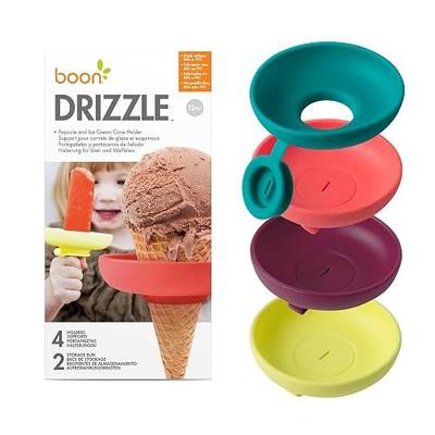 Boon Drizzle Silicone Ice Pop Holder - Silicone Drip Catcher for Frozen Treats and Ice Cream Cones - Dishwasher Safe Kids and Toddler Essentials - Includes 2 Travel Cases - 4 Count