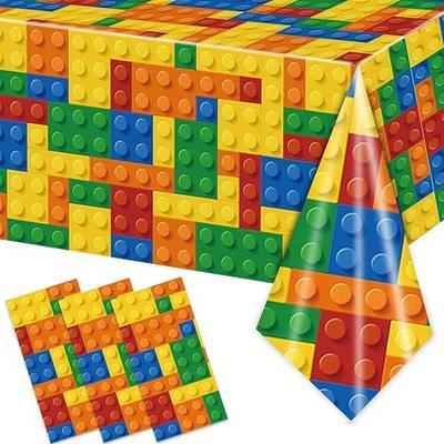 Rejoice Bunny 3PCS Building Block Party Tablecloths for Boys Kids Colorful Building Table Cover Blocks Themed Birthday Party Supplies Baby Shower Decorations Party Table Cloth