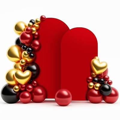 LEBENGURU Set of 2 Upgraded Wedding Arch Cover, 6.6FT,7.2FT Red Spandex Fitted Arch Backdrop Cover, Round Top Chiara Stand Covers for Birthday Party Baby Shower Banquet Balloon Décor