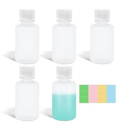 ASEVAT 60ml/2 oz Narrow Mouth Round Chemical Container, Plastic Leak Proof HDPE bottle, Lab Reagent Bottles, Water Sample Bottles (5 Pcs)