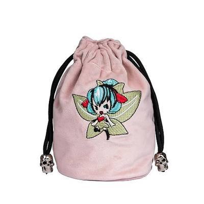 Large DND Dice Bag, Pink Storage Bag for D&D Role Playing Games | Cartoon Elf Pattern, Velvet Material, Drawstring Bag, Capacity 100+ Polyhedral Dice, for DND RPG Tabletop Games Board Games