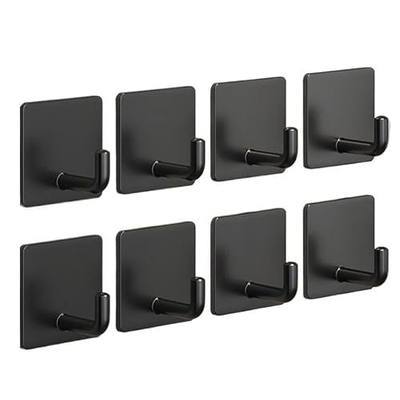 Adhesive Hooks for Hanging, Self-Adhesive Wall Hook for Key Hat Coat, No Drill Stick on Bathroom Towel Hooks, Shower Kitchen Door Home Outdoor 8 Pack, Black