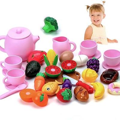 Silicone Tea Party Set, Tea Party Set for Little Girls Kids Toddlers Tea Set with Tea Pot Cups, Food Grade Silicone Pretend Play Kitchen Accessories for Children Birthday Gifts(Pink)