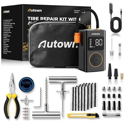 AUTOWN Flat Tire Repair Kit with Air Compressor 54 Pieces for Car, Motorcycle, ATV, Jeep, Truck, Tractor Flat Tire Repair (54PCS)