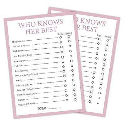 Who Knows Her Best - Birthday Party Games, Night Games Party Decor Favor, 20 Game Cards Set, Birthday Games Cards for Adults Daughter, Sleepover Slumber Party Supplies for Girls -Y002