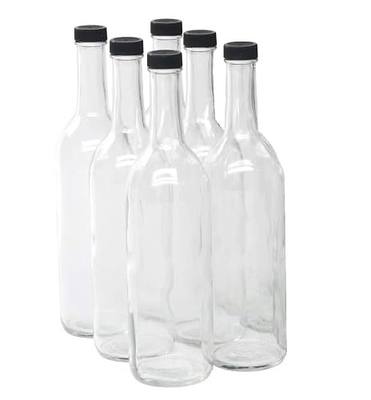 North Mountain Supply 750ml Clear Glass Bordeaux Wine Bottle Flat-Bottomed Screw-Top Finish - with 28mm Black Plastic Lids - Case of 6