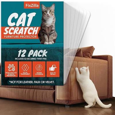 FixZilla Anti Cat Scratch Furniture Protector, 12-Pack Couch Protector from Cat Claws – Heavy-Duty, Easy-to-Apply Scratching Deterrent and Shield for Sofa Corners, Walls, Doors- with 52 Twist Pins
